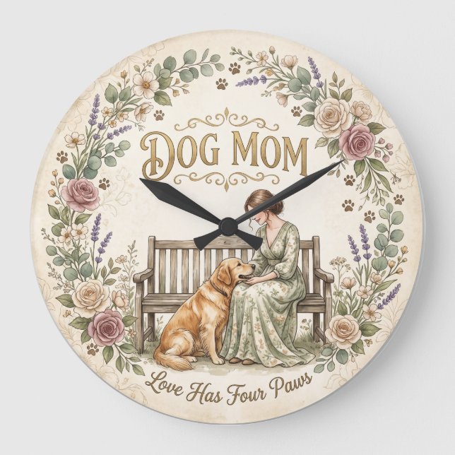 Dog Mum Blommig Väggklocka (Framsida)