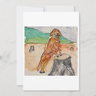 Dog Next to a Tree Stump Greeting Card Inbjudningar