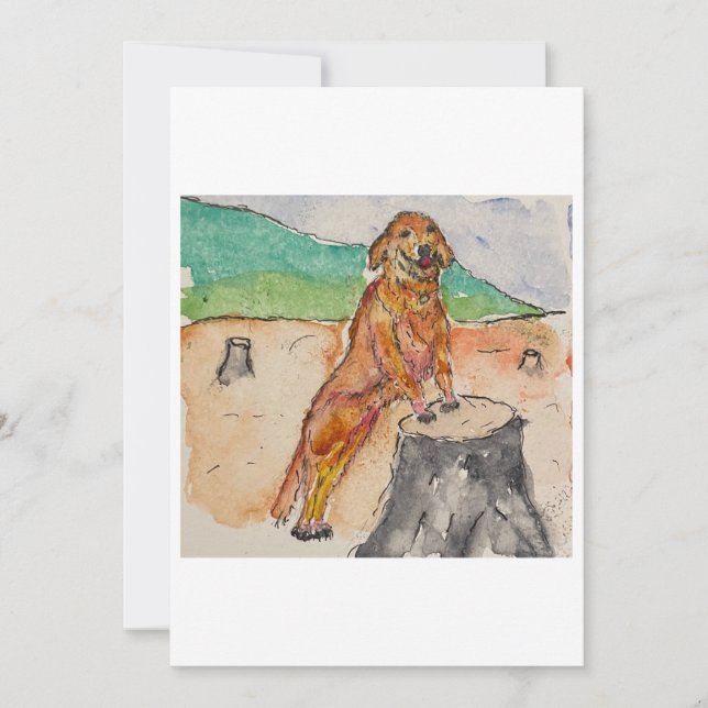 Dog Next to a Tree Stump Greeting Card Inbjudningar (Framsida)