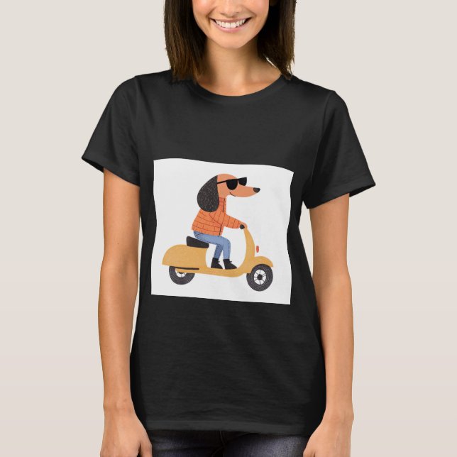 Dog on Scooter - Funny and Stylish Illustration T Shirt (Framsida)