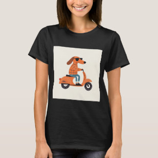Dog on Scooter - Funny and Stylish Illustration T Shirt