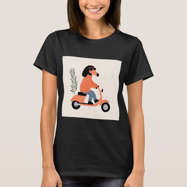 Dog on Scooter - Funny and Stylish Illustration T Shirt (Framsida)