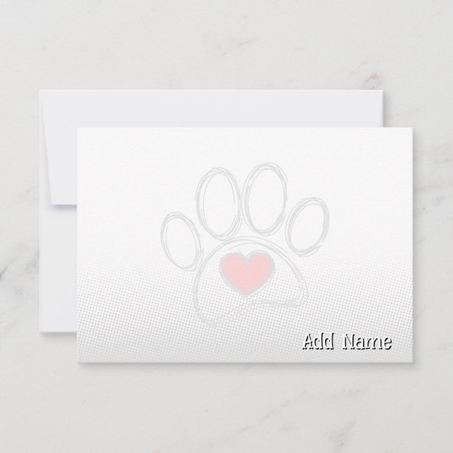 Dog Paw and Heart Blank All Occasion Custom Name  Anteckningskort (Framsida)