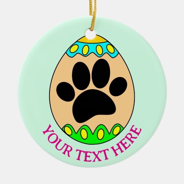 Dog Paw Easter Egg Print Custom Text Julgransprydnad Keramik (Framsidan)