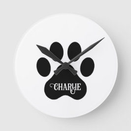 Dog Paw Name Silhouette Design Rund Klocka