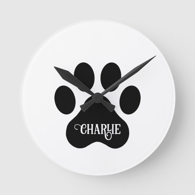 Dog Paw Name Silhouette Design Rund Klocka (Framsida)