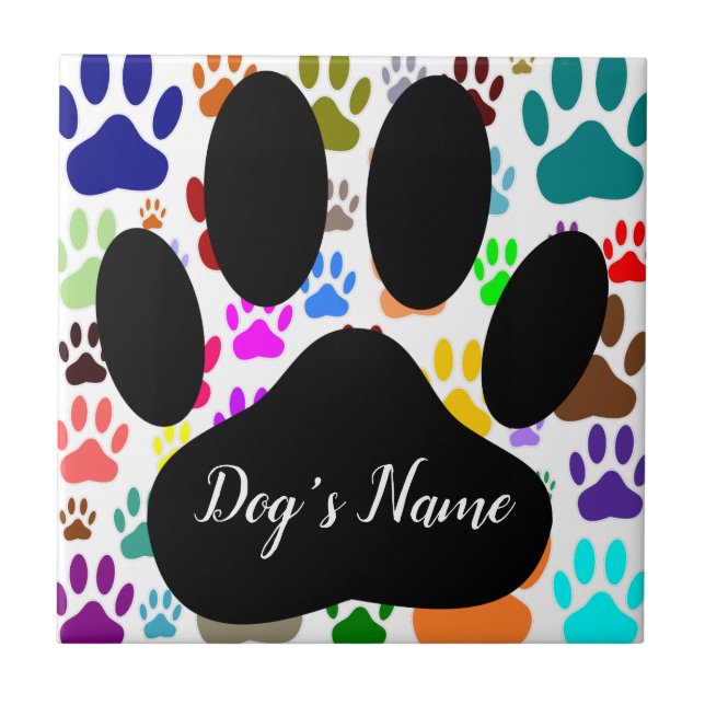 Dog Paw Pattern With Custom Name Ceramic Tile Kakelplatta (Framsidan)