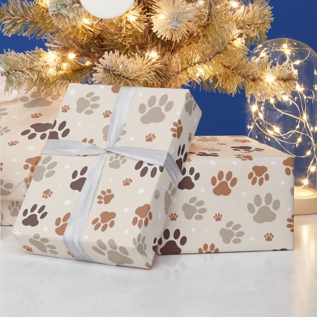 Dog Paw Pattern Wrapping Paper Presentpapper (Helgdagar)