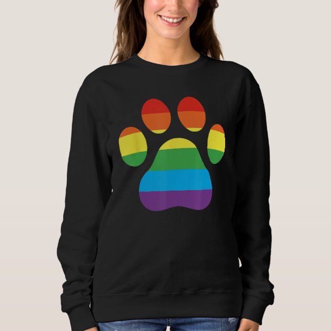 Dog Paw Print LGBTQ Rainbow Flag Gay Pride Ally Do T Shirt (Framsida)