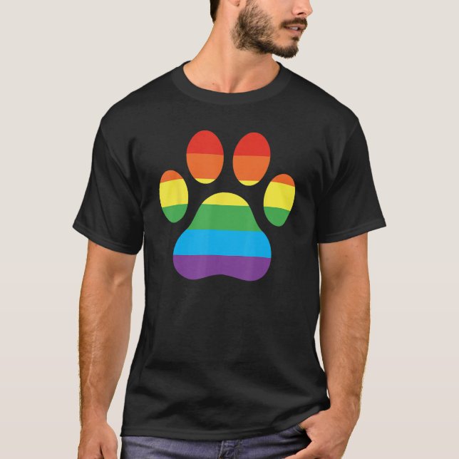 Dog Paw Print LGBTQ Rainbow Flag Gay Pride Ally Do T Shirt (Framsida)