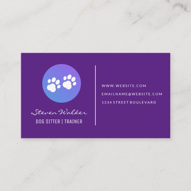 Dog Paw Prints | Purple Visitkort (Framsida)