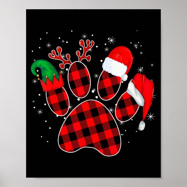 Dog Paws Christmas Buffalo Plaid Paw Santa Elf Rei Poster (Framsidan)