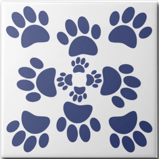 Dog Paws Prints Portuguese Style White and Blue  Kakelplatta (Skapare uppladdad)