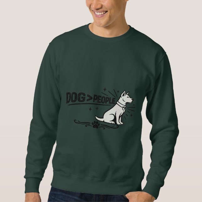 DOG > PEOPLE – Funny Dog Lover Minimalist Design Lång Ärmad Tröja (Framsida)