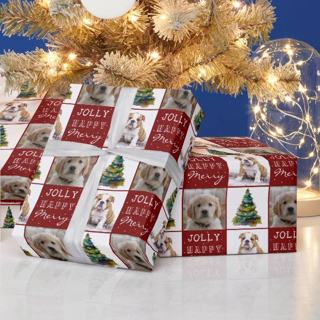 Dog Pet 2 Photos Christmas Tree Watercolor Presentpapper (Helgdagar)