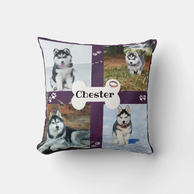 Dog photo collage purple - Husky Kudde (Framsida)