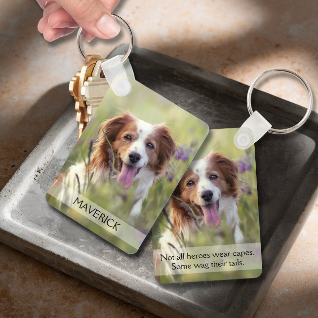 Dog Photo Double Sided Aluminum Nyckelring (Pet dog photo double-sided aluminum keychain with name on front, message on the back)