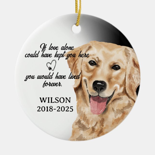 Dog Photo Ornament, Dog Memorial,Golden Retriever. Julgransprydnad Keramik (Framsidan)