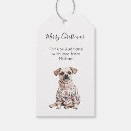 Dog Pink Floral Christmas  Presentetikett