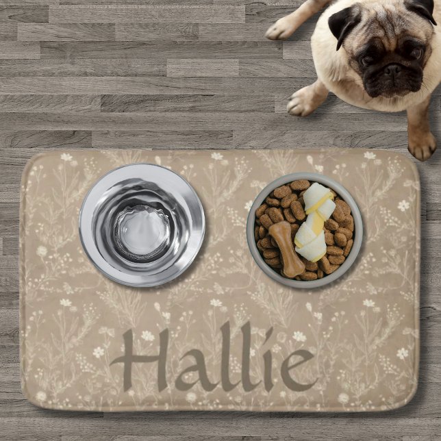 Dog Placemat - Brown Botanical, Personalized Badrumsmatta (Personalized Brown Botanical Pet Placemat Bath Mat)