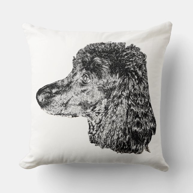 Dog Portrait Pillow – Detailed Black & White Art Kudde (Framsida)