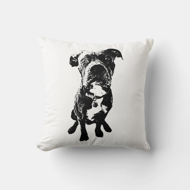 Dog Pose Pillow – Sitting Dog in Ink Style Kudde (Framsida)