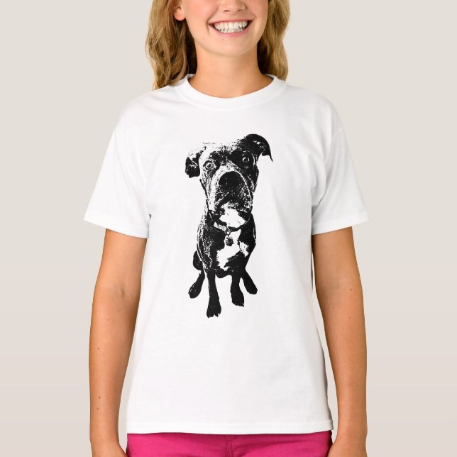Dog Pose T-Shirt – Sitting Dog in Black Ink (Framsida)
