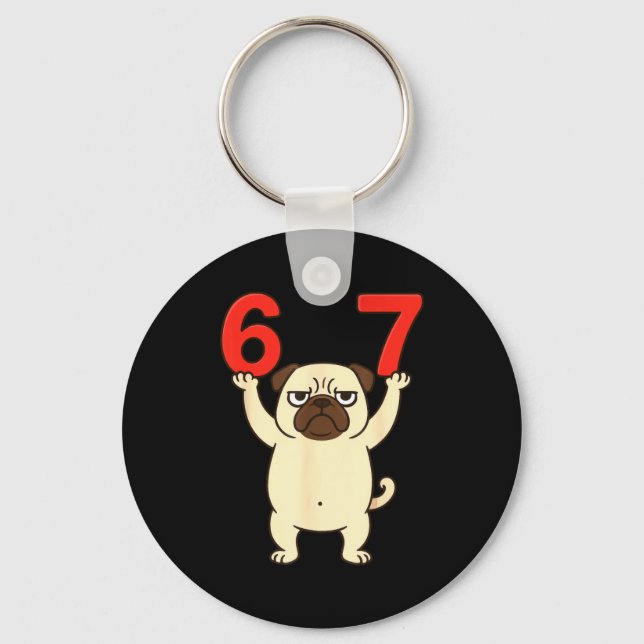 Dog Pug Funny 67 Meme Six Seven  Nyckelring (Framsida)