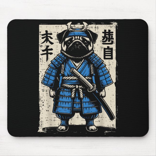 Dog Pug Samurai Funny Japanese Warrior Art Men Wom Musmatta (Framsidan)