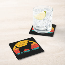 Dog Silhouette at Sunset Underlägg Papper Kvadrat