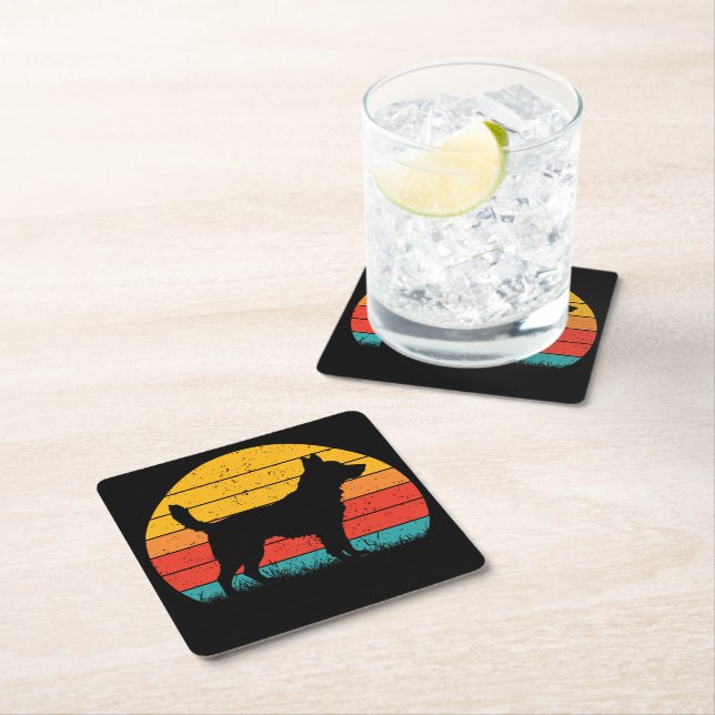 Dog Silhouette at Sunset Underlägg Papper Kvadrat (Insitu)