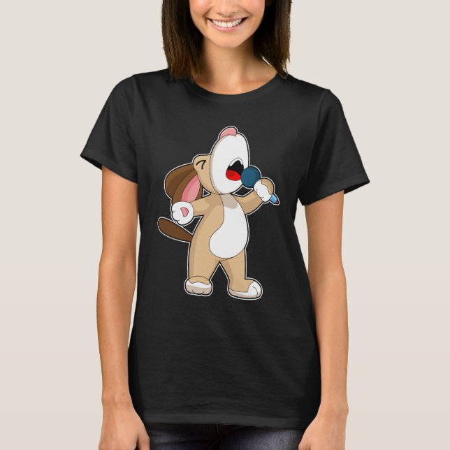 Dog Singer Microphone Singing T Shirt (Framsida)