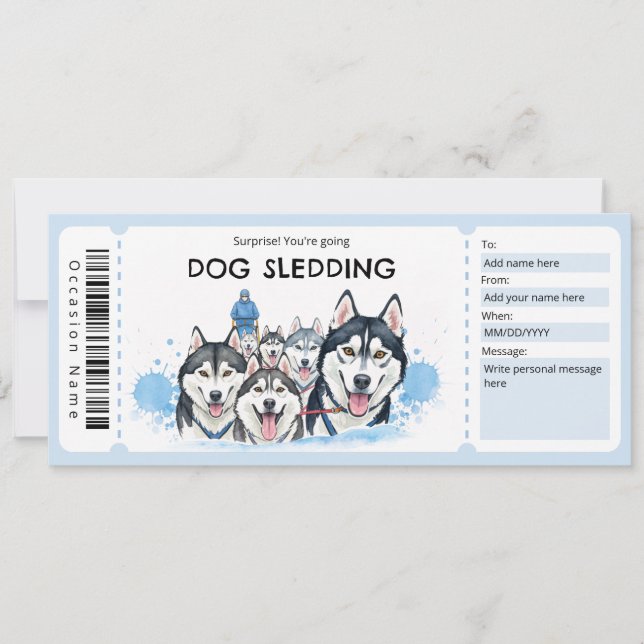 Dog Sledding Gift Certificate Inbjudningar (Framsida)
