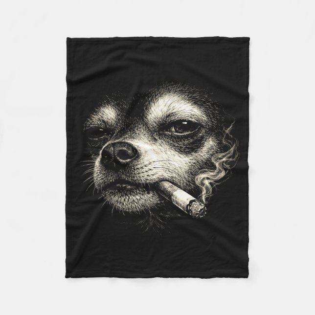 Dog smoking cigarette funny chihuahua face meme fleecefilt (Framsidan)