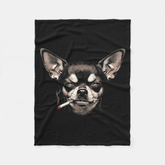 Dog Smoking Cigarette Funny Chihuahua Meme Men Wom Fleecefilt