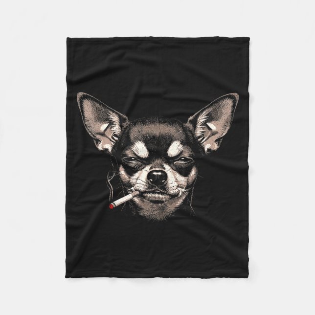 Dog Smoking Cigarette Funny Chihuahua Meme Men Wom Fleecefilt (Framsidan)