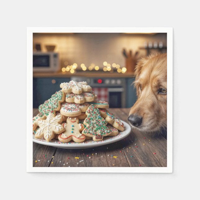 Dog Sniffing Christmas Sugar Cookies Pappersservett (Framsidan)