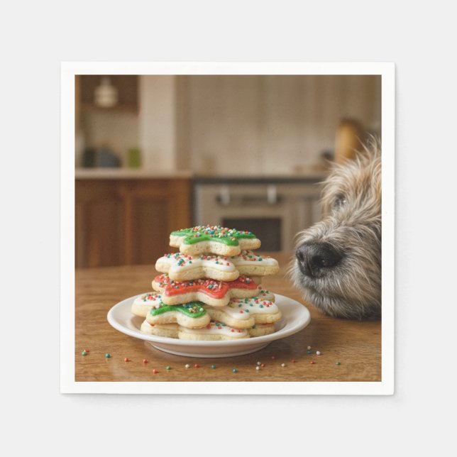 Dog Sniffing Christmas Sugar Cookies Pappersservett (Framsidan)