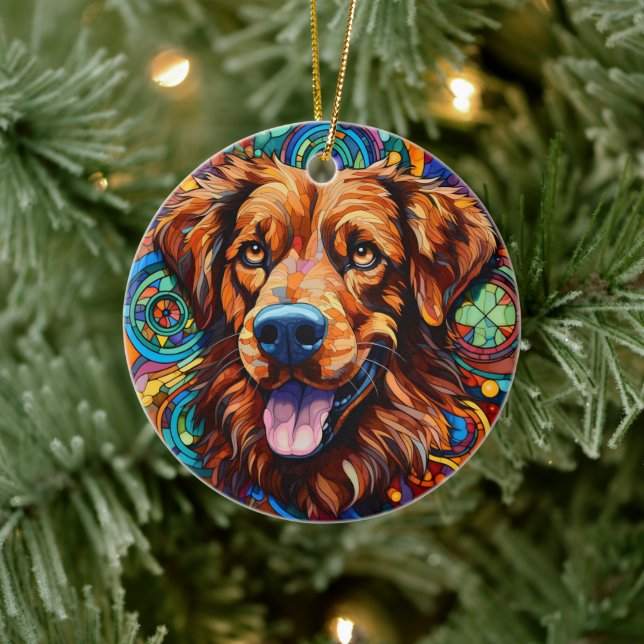 Dog Stained Glass Ceramic Tree Decoration Julgransprydnad Keramik (Träd)