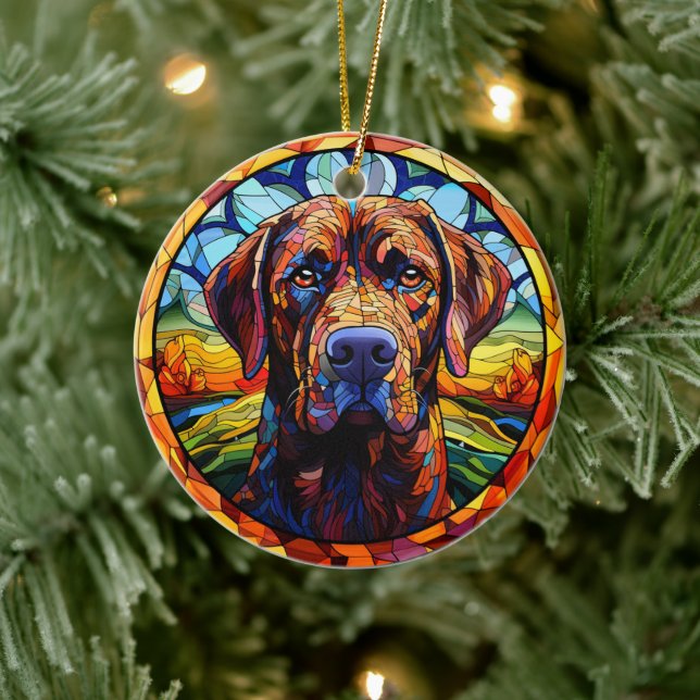 Dog Stained Glass Ceramic Tree Decoration Julgransprydnad Keramik (Träd)