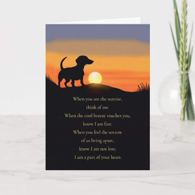Dog Sympathy with Poem Cute Dachshund in a Sunrise Kort (Framsida)