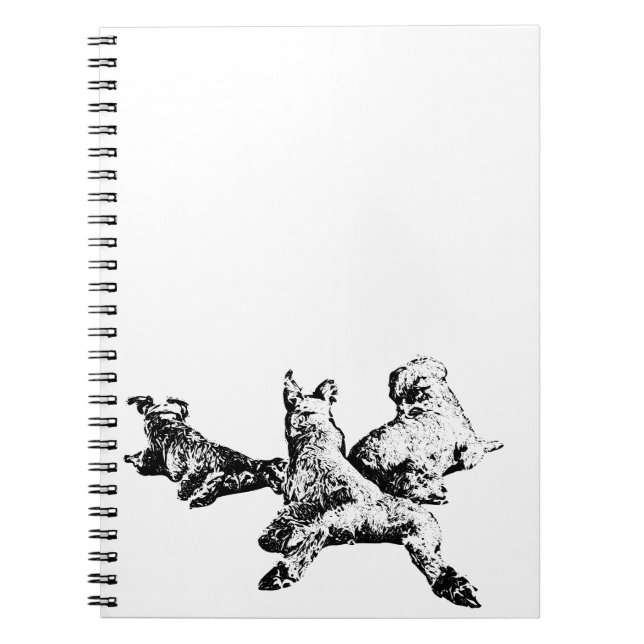 Dog Trio Notebook – Black & White Ink Cover Anteckningsbok (Framsidan)
