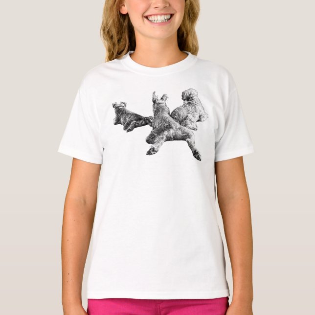 Dog Trio T-Shirt – Realistic Back View (Framsida)