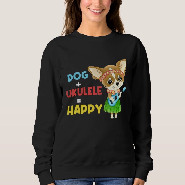 Dog + Ukulele Happy Musician Ukulele Player T Shirt (Framsida)
