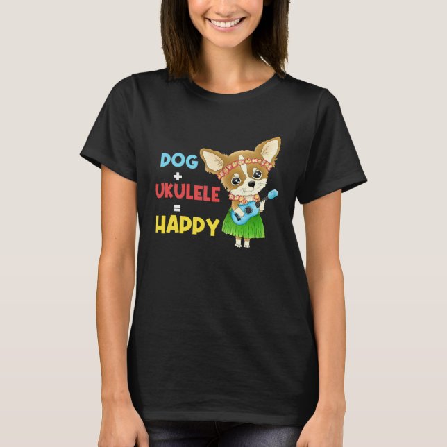 Dog + Ukulele Happy Musician Ukulele Player T Shirt (Framsida)