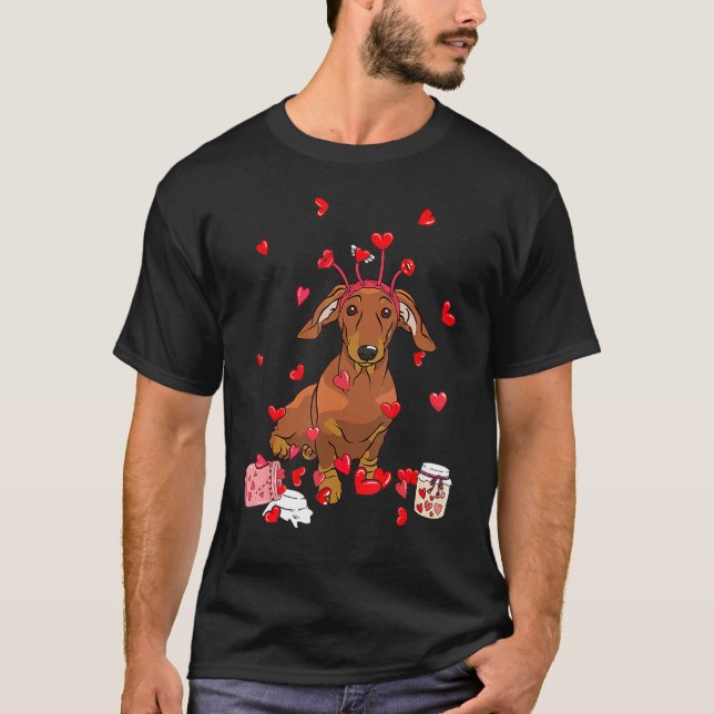 Dog Valentine Gift Cute Dachshund Valentine's Day T Shirt (Framsida)