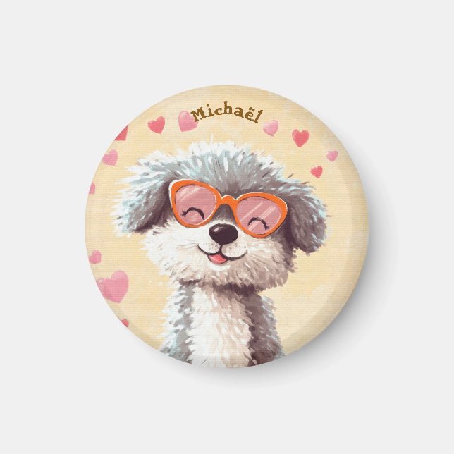 Dog Valentine's Day Heart Badge Kids School  Magnet (Framsidan)