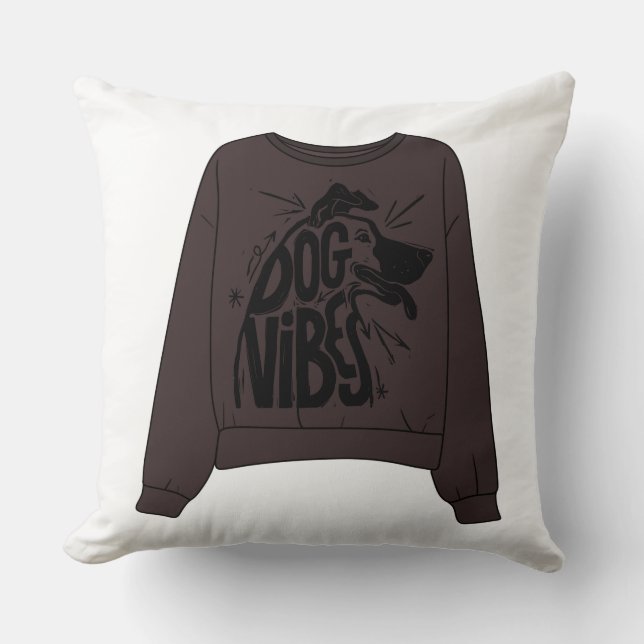 Dog Vibes Vintage Brun Tröja Vektor Kudde (Framsida)