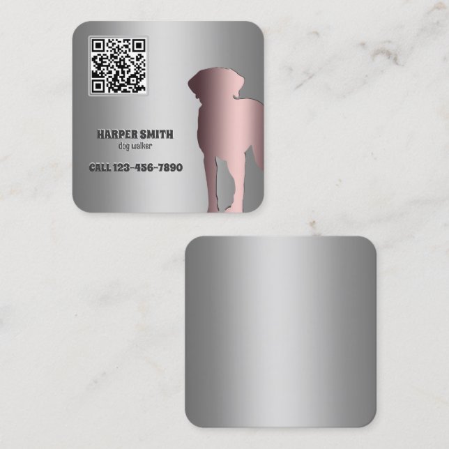 Dog Walker Anpassningsbar QR Fyrkantigt Visitkort (Fram/baksida)