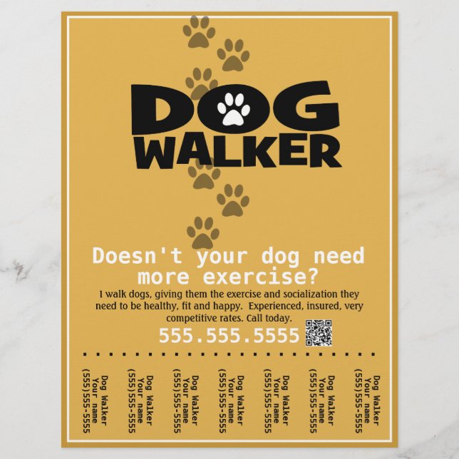Dog Walker Anpassningsbar-reklamflygare för tear-l Reklamblad (Framsidan)